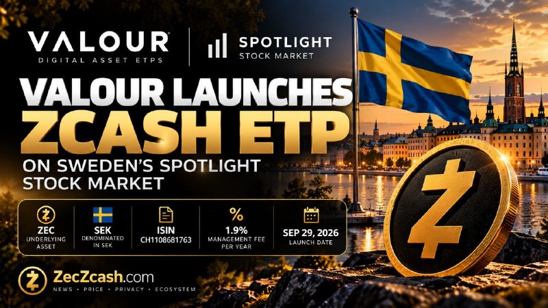 Valour Launches Zcash ETP on Sweden's Spotlight Stock Market
